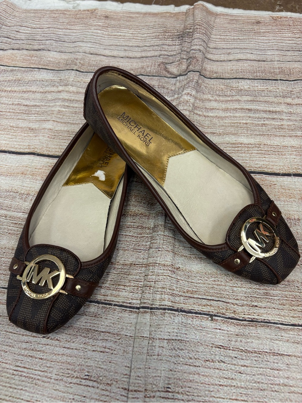 😍Michael Kors Dark Brown Logo-Embellished Women's Ballet Flats